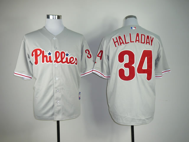 Men Philadelphia Phillies #34 Halladay Grey MLB Jerseys->philadelphia phillies->MLB Jersey